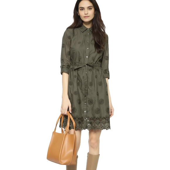 Diane von Furstenberg "Ivanka" Embroidered Shirtdress - Size 8 - Army Green - Picture 1 of 15